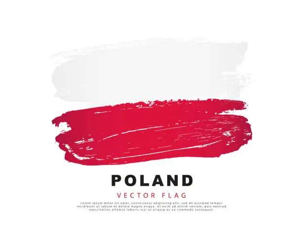 Vector illustration of Poland flag. Hand drawn red and white brush strokes. Vector illustration isolated on white background.