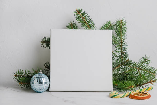istock White wrapped canvas on table, Christmas concept 1357441794