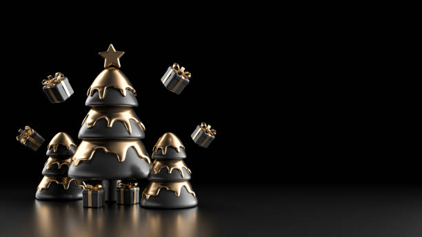 istock Modern, Trendy Black And Golden Christmas Tree And Gift Boxes - 3D Illustration 1357441837