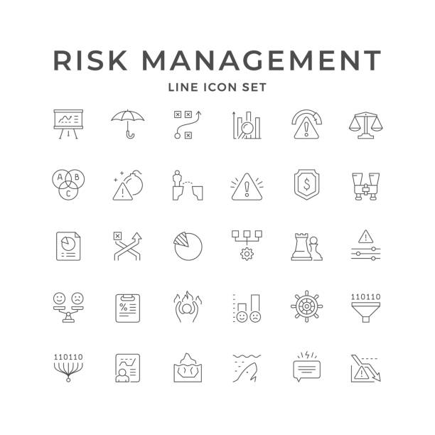 festlegen von liniensymbolen für das risikomanagement - risk management stock-grafiken, -clipart, -cartoons und -symbole