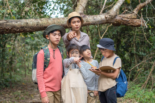 istock Children and teacher to learn about the environment and forest ecology. 1357442018