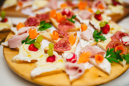 Catering food with cheese and salami