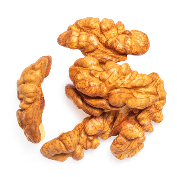 istock Walnut Isolated. Pile of Walnut kernel Nut  on white background. Top view. Flat lay