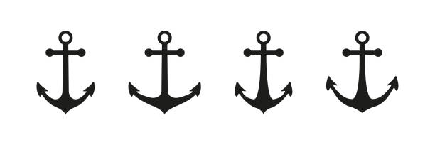 ankersymbol-vektorsatz. marine nautisches symbol isoliert auf weißem hintergrund. tattoo anker zeichen. - anker stock-grafiken, -clipart, -cartoons und -symbole