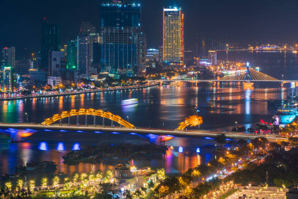 Dragon bridge in Da Nang city stock photo