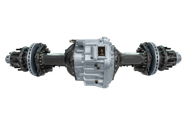 Axle with electric motor and transmission stock photo