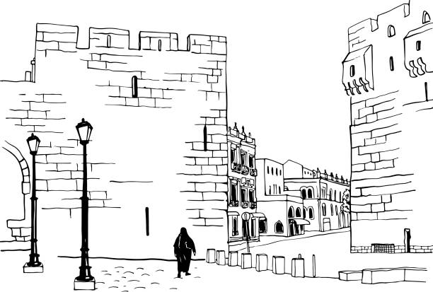 illustrazioni stock, clip art, cartoni animati e icone di tendenza di vecchia strada di gerusalemme - jerusalem