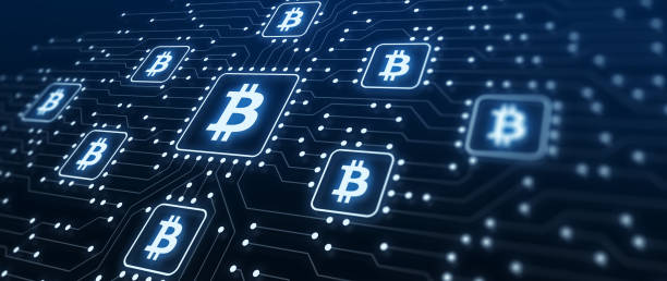 istock Bitcoin crypto mining and blockchain illustration with symbol of the cryptocurrency in electronic circuit. Processing power, investment. 1357452266