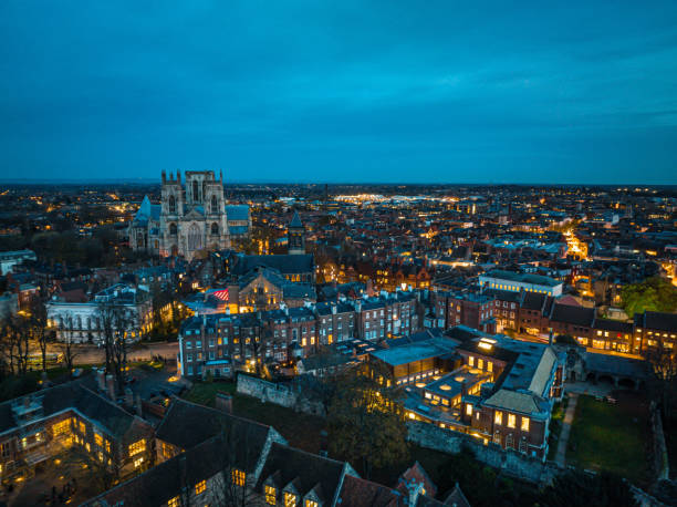 Aerial view of York downtown at night