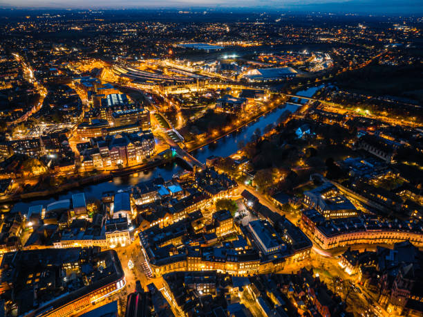 istock Aerial view of York downtown at night 1357452496