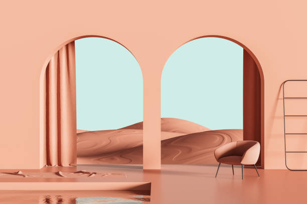 istock Abstract coral pink scene with arched passages 1357454519