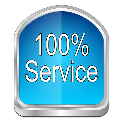 100% service button glossy blue - 3D illustration