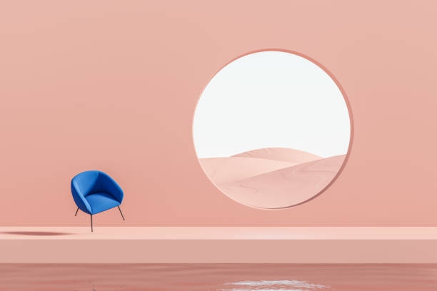 istock Floating blue armchair on abstract pink background 1357456908