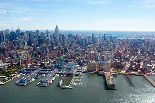 Piers of Manhattan from helicopter in New York City