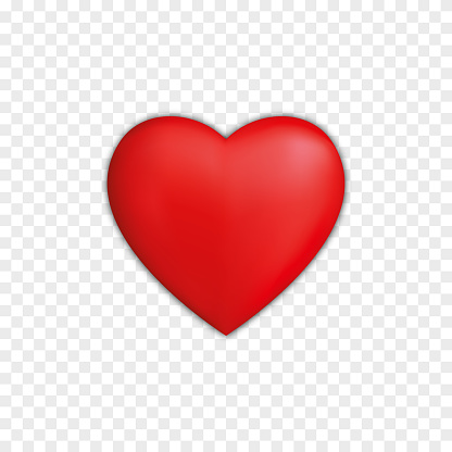 Vector realistic heart on isolated transparent background. Heart for valentine's day, love, design element.