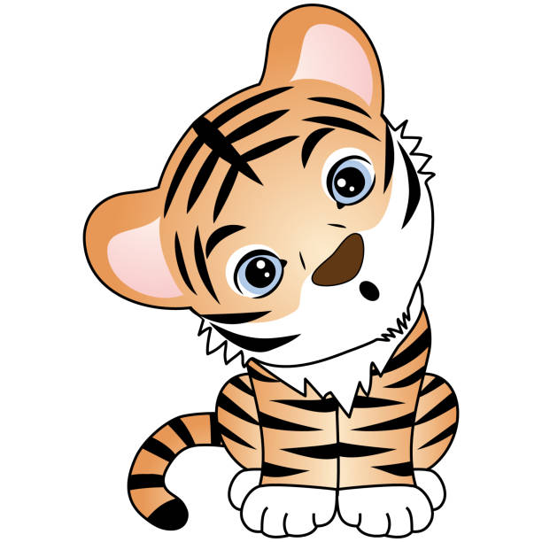 süße tiger kid illustration 03 - babytiger stock-grafiken, -clipart, -cartoons und -symbole