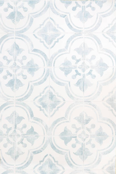 Shabby chic vintage tiles in kitchen with ornamental pattern