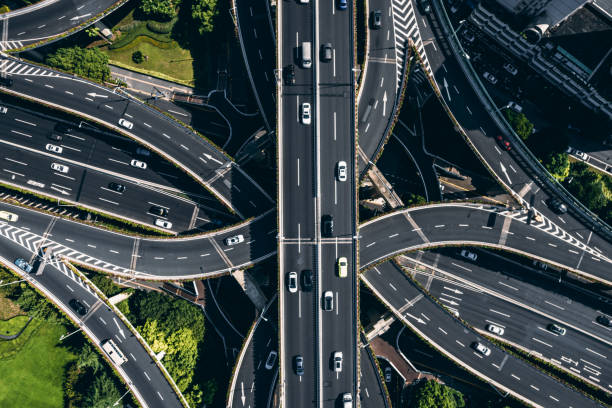 istock Aerial View of Busy Road Intersection 1357458732