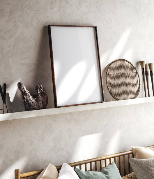 istock Poster frame mockup in nomadic hallway interior, wall mockup 1357459461