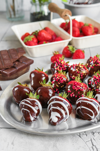Strawberries dipped in Chocolate for romantic dessert