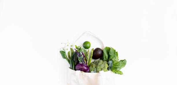 istock Organic farm vegetables in a cotton bag. 1357460327