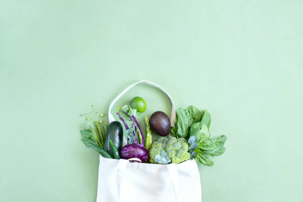 Organic farm vegetables in a cotton bag.
