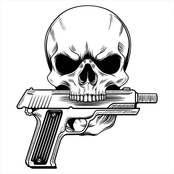 Vector illustration of Skull and pistol