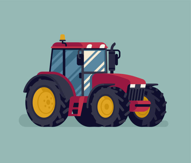 ilustrações de stock, clip art, desenhos animados e ícones de four wheel drive tractor in flat design - tractor