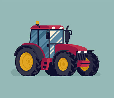 Modern farm field compact tractor vector agricultural design element. Farming heavy machinery vehicle