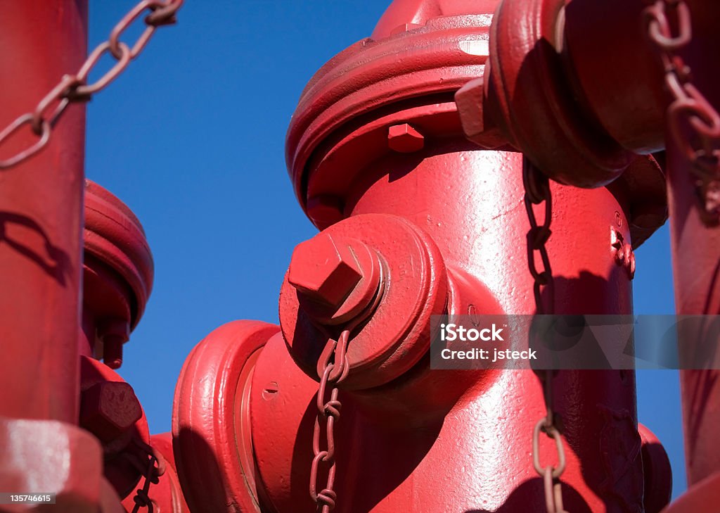 Gruppe von roten Hydranten - Lizenzfrei Aufnahme von unten Stock-Foto
