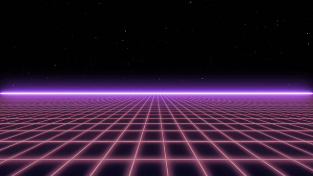 istock 80s Retro Sci-Fi Background Futuristic Grid landscape. Digital cyber surface style of the 1980`s. 3D illustration 1357468611