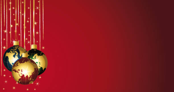 istock Beautiful globes balls on a red festive christmas background banner. Vector illustration. 1357470727