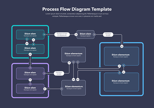 Modern infographic for process flow diagram - dark version. Flat design, easy to use for your website or presentation.