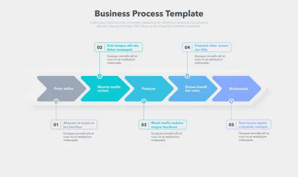 Vector illustration of Simple business process template with five colorful steps