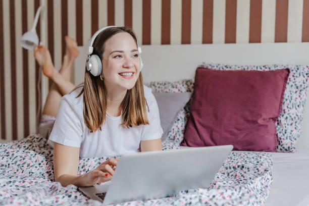 istock Cozy working from home in bedroom 1357472131