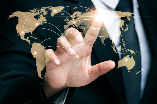 istock businessman touching world map screen for connections, global business technology concept 1357475651