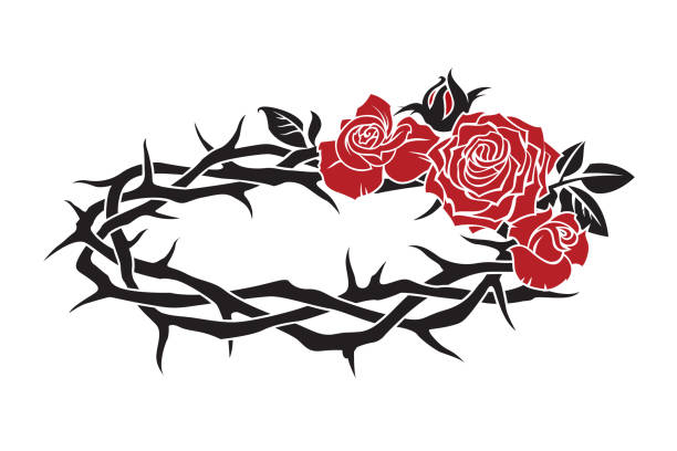 가시와 장미의 왕관 - easter crown of thorns forgiveness savior stock illustrations
