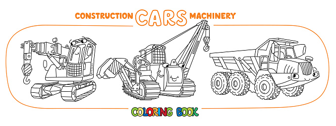 Funny constuction cars with eyes Coloring book set