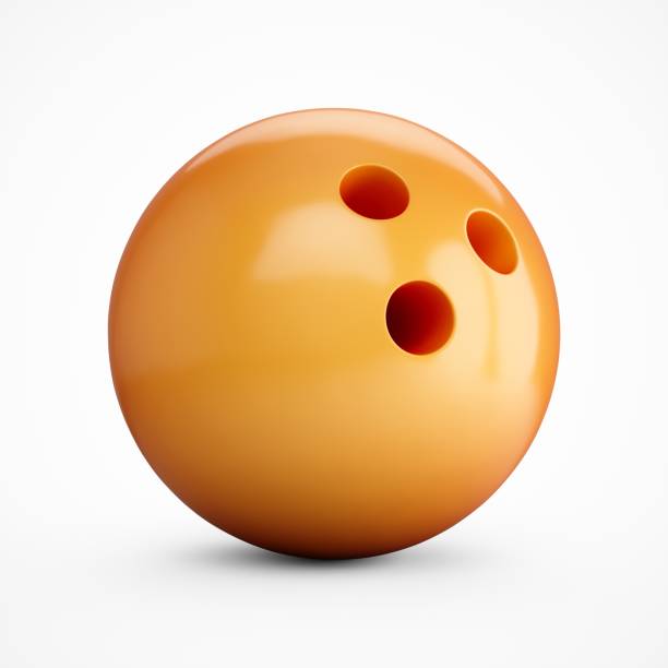 3d-rendering orange bowlingkugel über weißem hintergrund - bowlingkugel stock-fotos und bilder