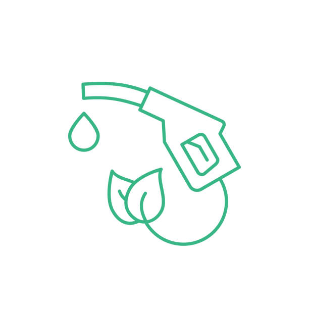 ilustraciones, imágenes clip art, dibujos animados e iconos de stock de icono de la línea de dispensadores de biocombustibles. boquilla de combustible de energía sostenible. - e85