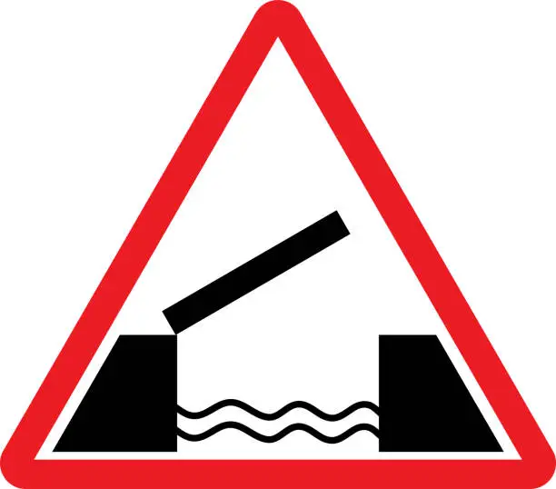 Vector illustration of Moveable or Swing bridge ahead road sign