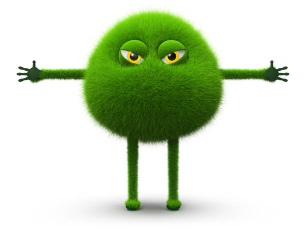 Green furry monster, isolated on white background, 3D rendering