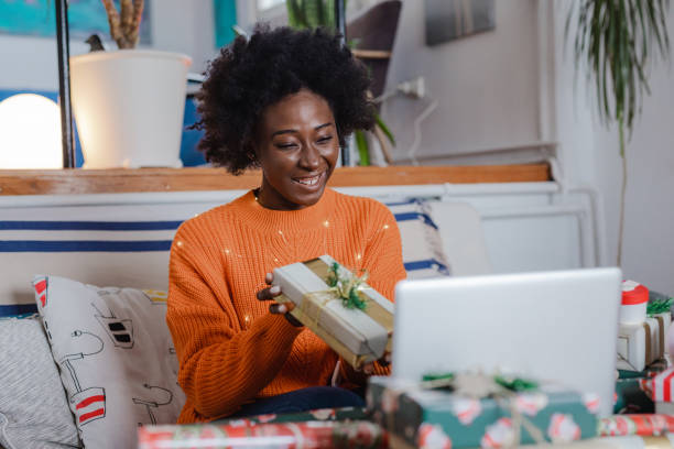 istock Online Christmas celebration with family 1357484758