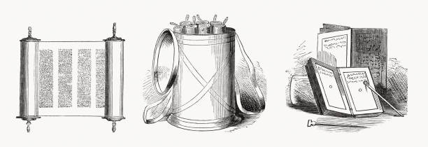 illustrations, cliparts, dessins animés et icônes de ustensiles d’écriture de l’antiquité, gravures sur bois, publiés en 1862 - greek bible