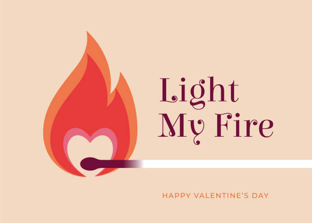 ilustraciones, imágenes clip art, dibujos animados e iconos de stock de tarjeta de san valentín. enciendes mi fuego. burning match con cita de inspiración. - valentine card illustrations