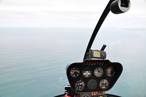 Cockpit of Robinson's R44 Raven Series Helicopter. Taken in Kaikoura, New Zealand on Dec 9, 2010.