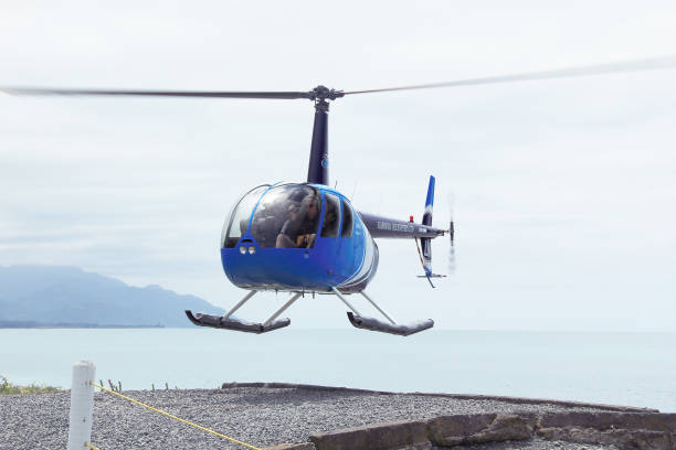 Robinson's R44 Raven Series Helicopter in Kaikoura, New Zealand stock photo