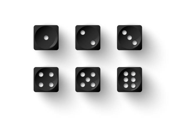 ilustrações de stock, clip art, desenhos animados e ícones de dice game with black cubes with white dots, 3d realistic gambling objects to play in casino - isolated on white white background six objects group of objects