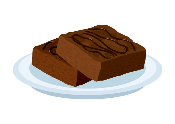 schokoladen-brownies auf einem teller-icon-vektor - brownie baked bakery brown stock-grafiken, -clipart, -cartoons und -symbole