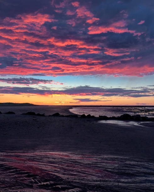 istock Pink purple orange dramatic sunset on the beach at dusk 1357510754